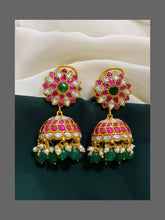 White and Ruby stone flower Jimikki in Kundan - KE00187